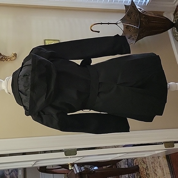 Creatmo US black trench cost double breasted overcoat belted detach hood…S NEW - Picture 4 of 14